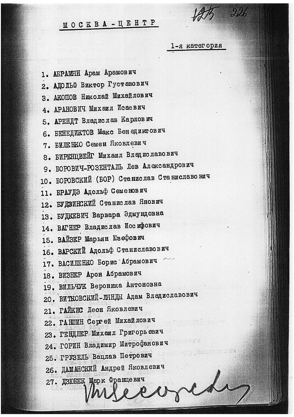 Stalin's handwritten execution list, August 20, 1937